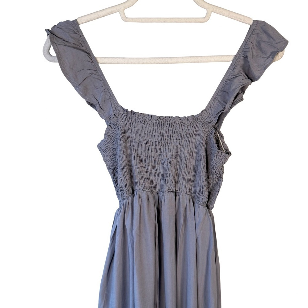 Olivia + James Gray Blue Smoked Ruffle Mini Dress Size M Feminine Summer Flowy - Picture 10 of 11